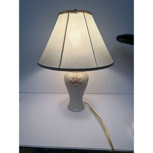 Vintage Belleek Ireland Romantic Rose Porcelain Floral Table Lamp with Shade